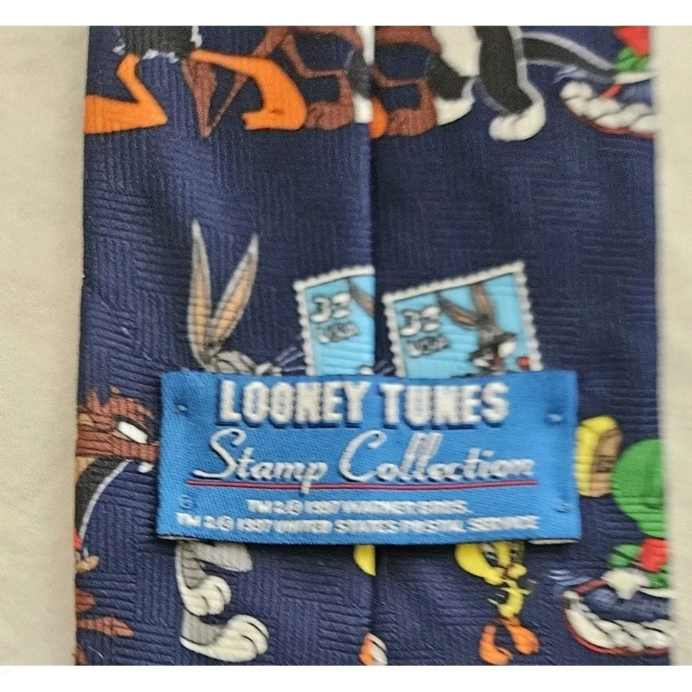 Looney Tunes Stamp Collection Silk Novelty Tie Blue Multicolor Character Print